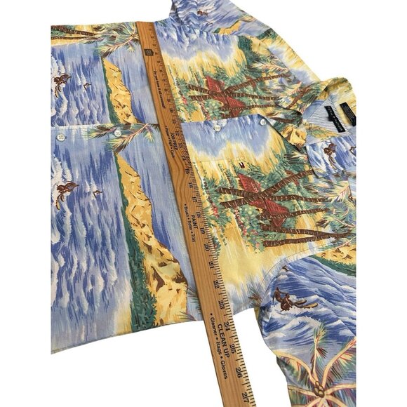 VTG Tommy Hilfiger Island Print Button Up Shirt Short Sleeve Hawaiian Mens Large - Picture 3 of 5